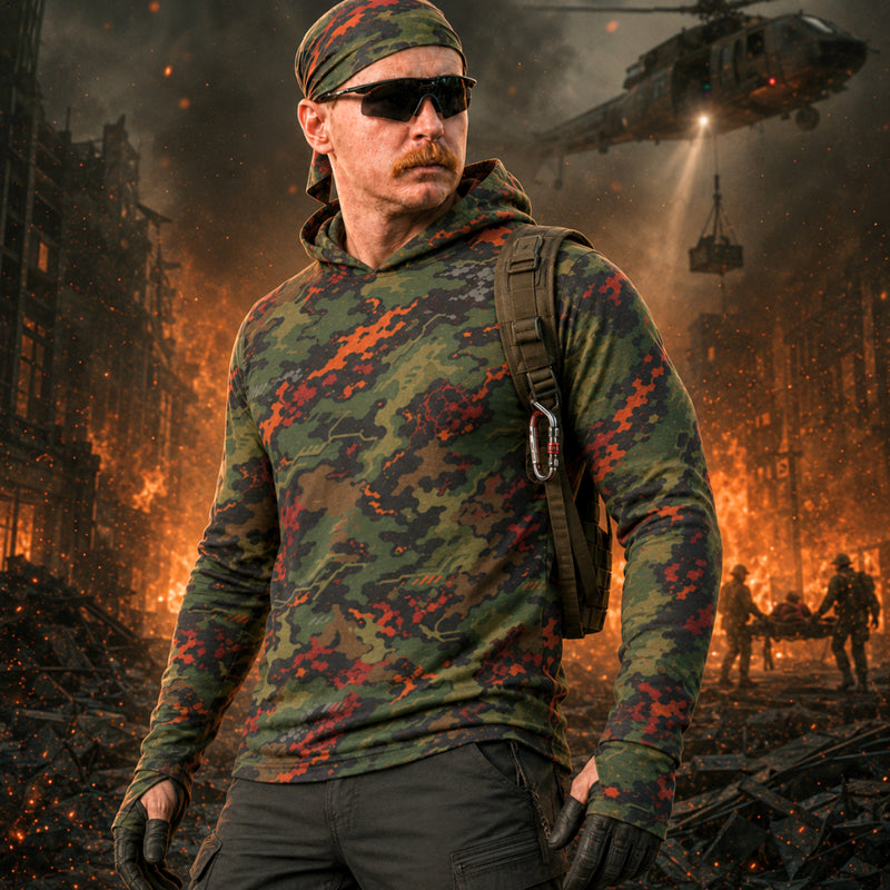 Emberborne Rescue Vanguard CAMO Mens Sunscreen Sports Hoodie With Thumb Holes - S / White