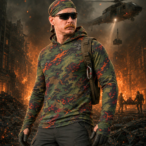 Emberborne Rescue Vanguard CAMO Mens Sunscreen Sports Hoodie With Thumb Holes - S / White