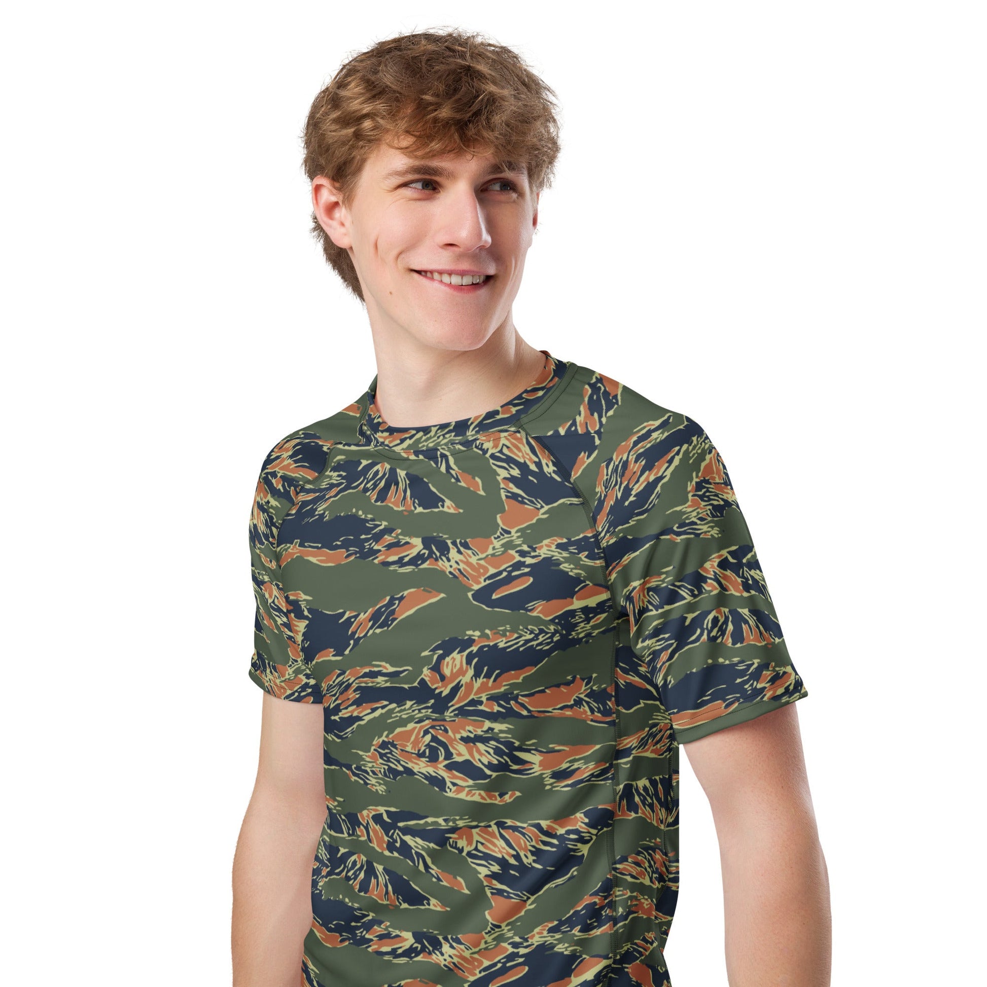 Equador Tiger Stripe Orange CAMO Mens Short-Sleeve Rash Guard