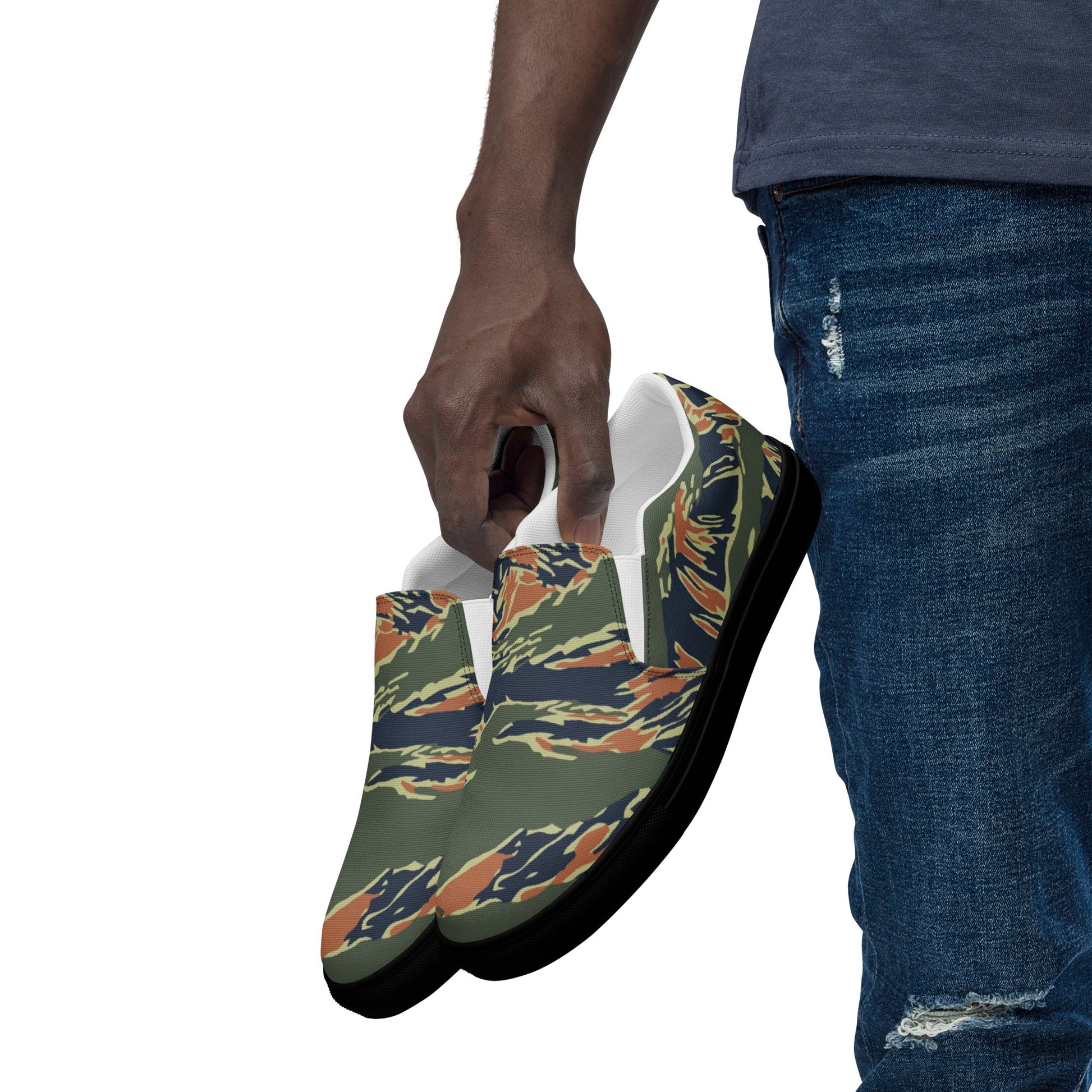 Equador Tiger Stripe Orange CAMO Mens Slip-On Canvas Shoes