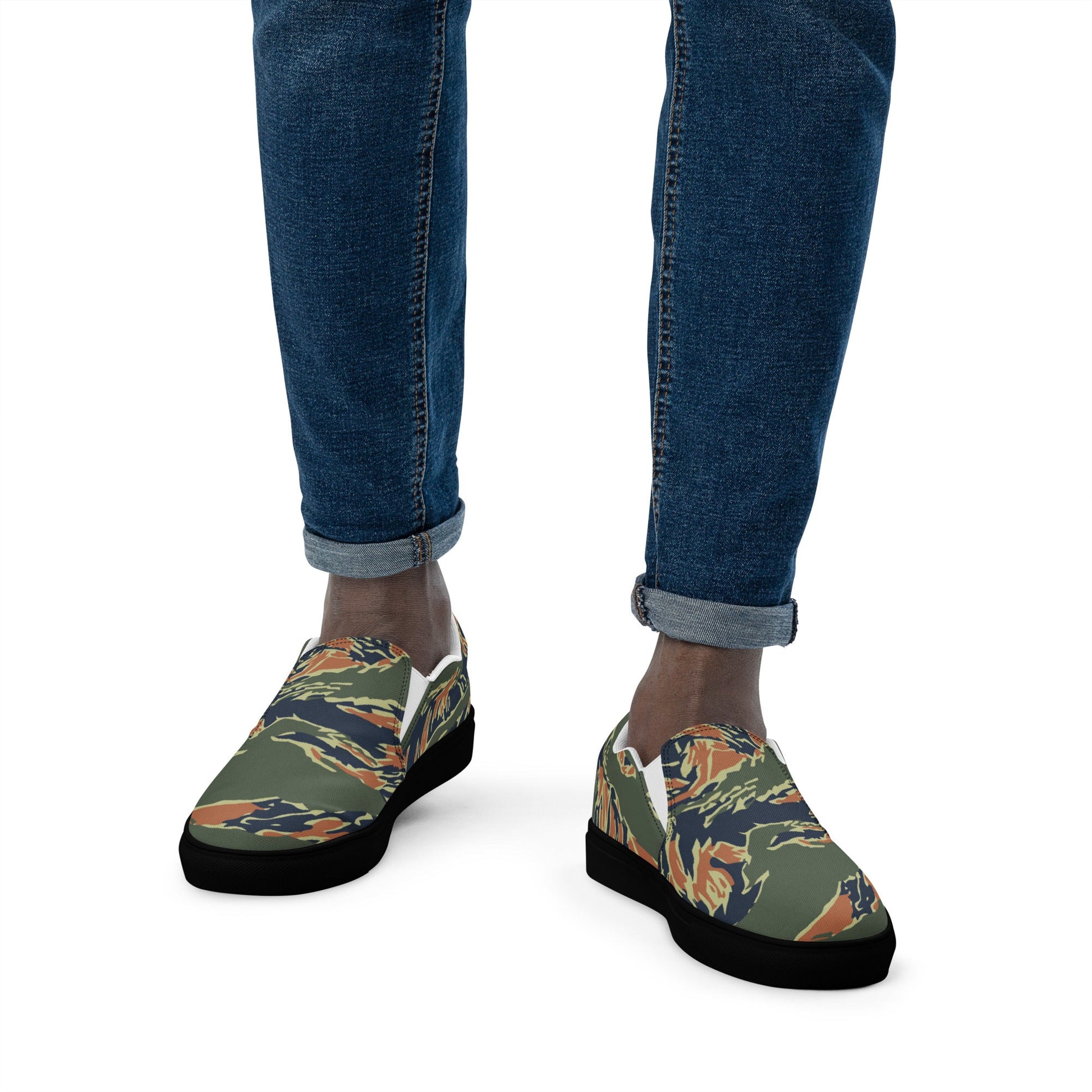 Equador Tiger Stripe Orange CAMO Mens Slip-On Canvas Shoes