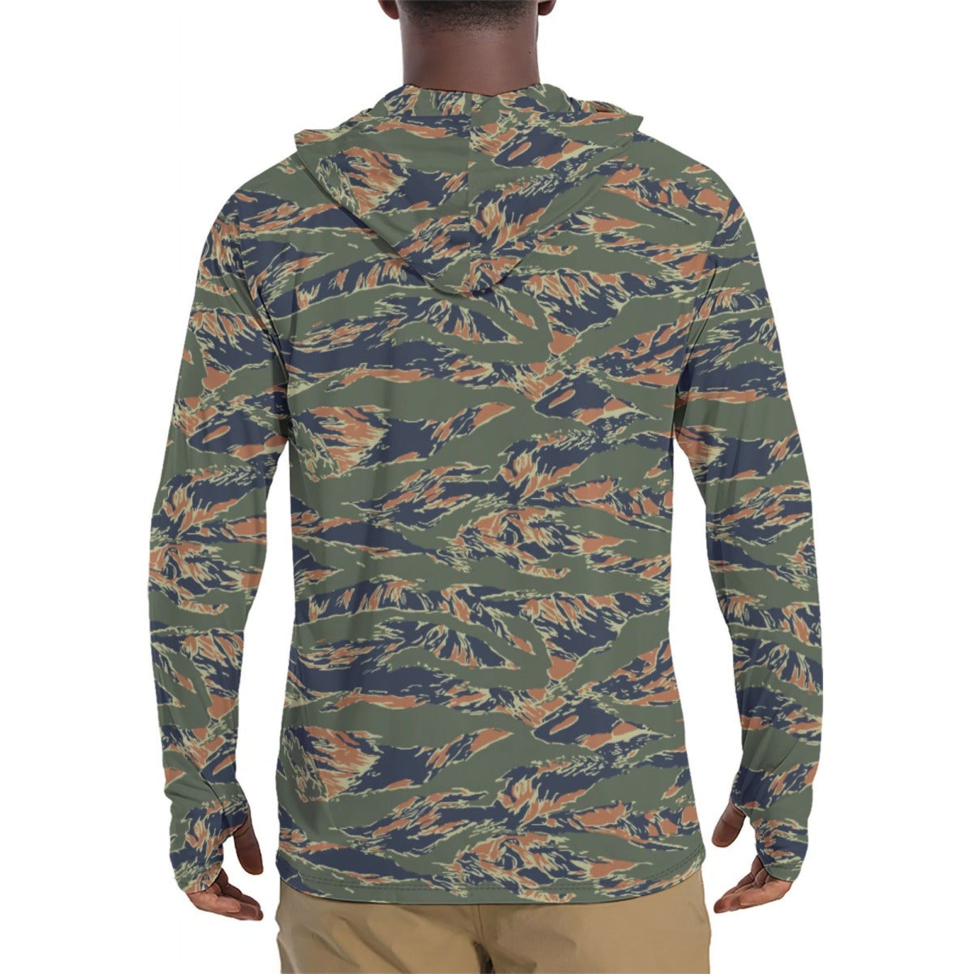 Equador Tiger Stripe Orange CAMO Mens Sunscreen Sports Hoodie With Thumb Holes