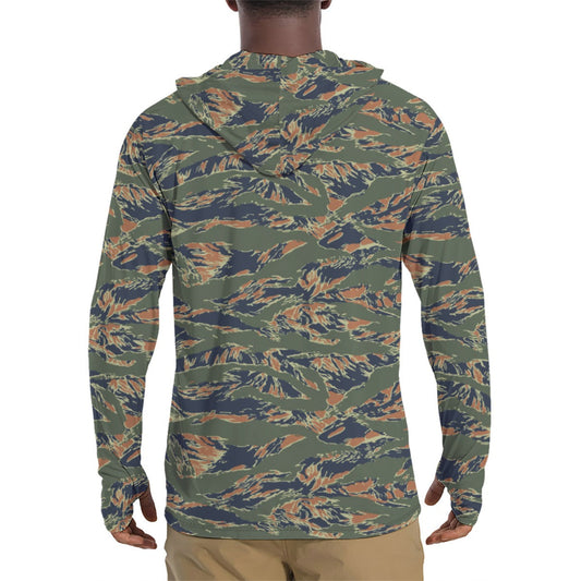 Equador Tiger Stripe Orange CAMO Mens Sunscreen Sports Hoodie With Thumb Holes