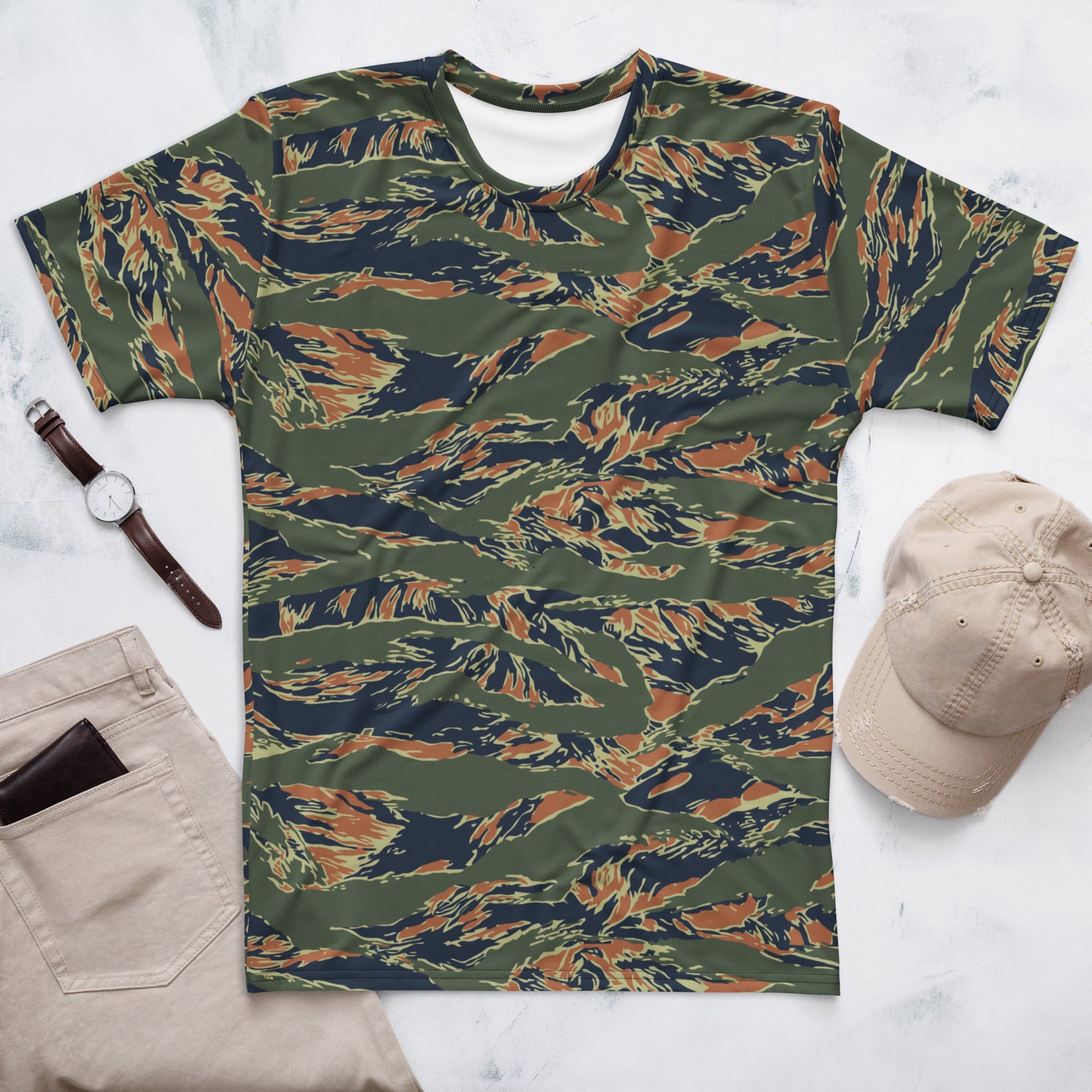 Equador Tiger Stripe Orange CAMO Mens T-Shirt - XS