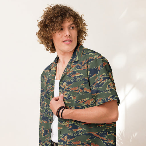 Tiger Stripe Volcanic Ember CAMO Unisex Short-Sleeve Button Shirt - 2XS - Button-Up