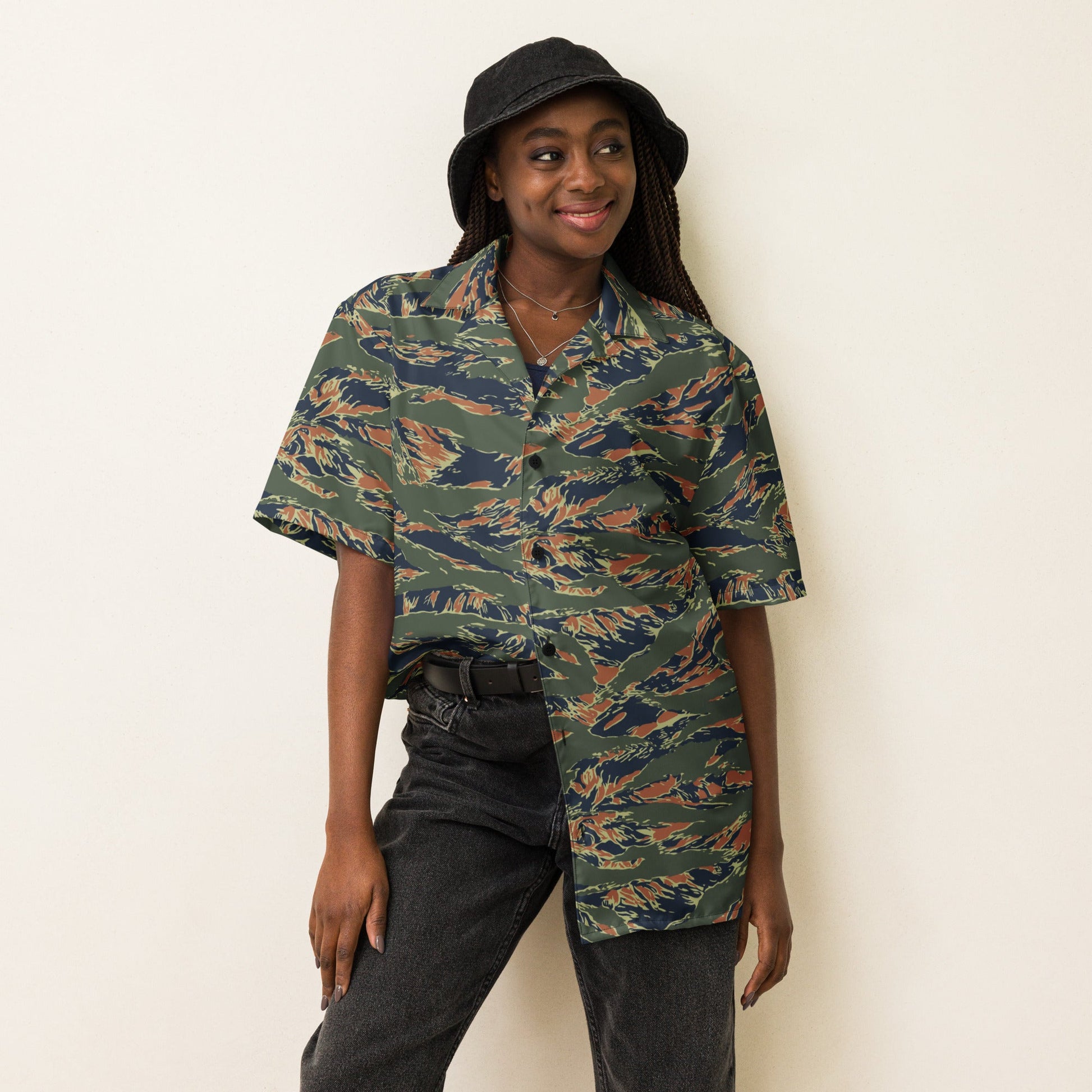 Equador Tiger Stripe Orange CAMO Unisex Short-Sleeve Button Shirt