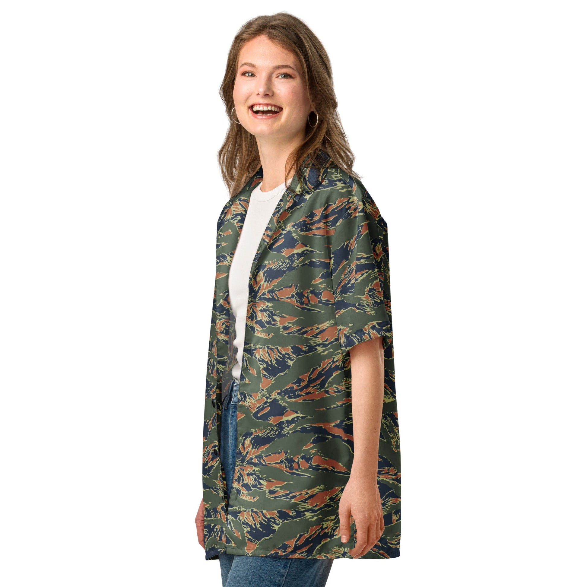 Equador Tiger Stripe Orange CAMO Unisex Short-Sleeve Button Shirt