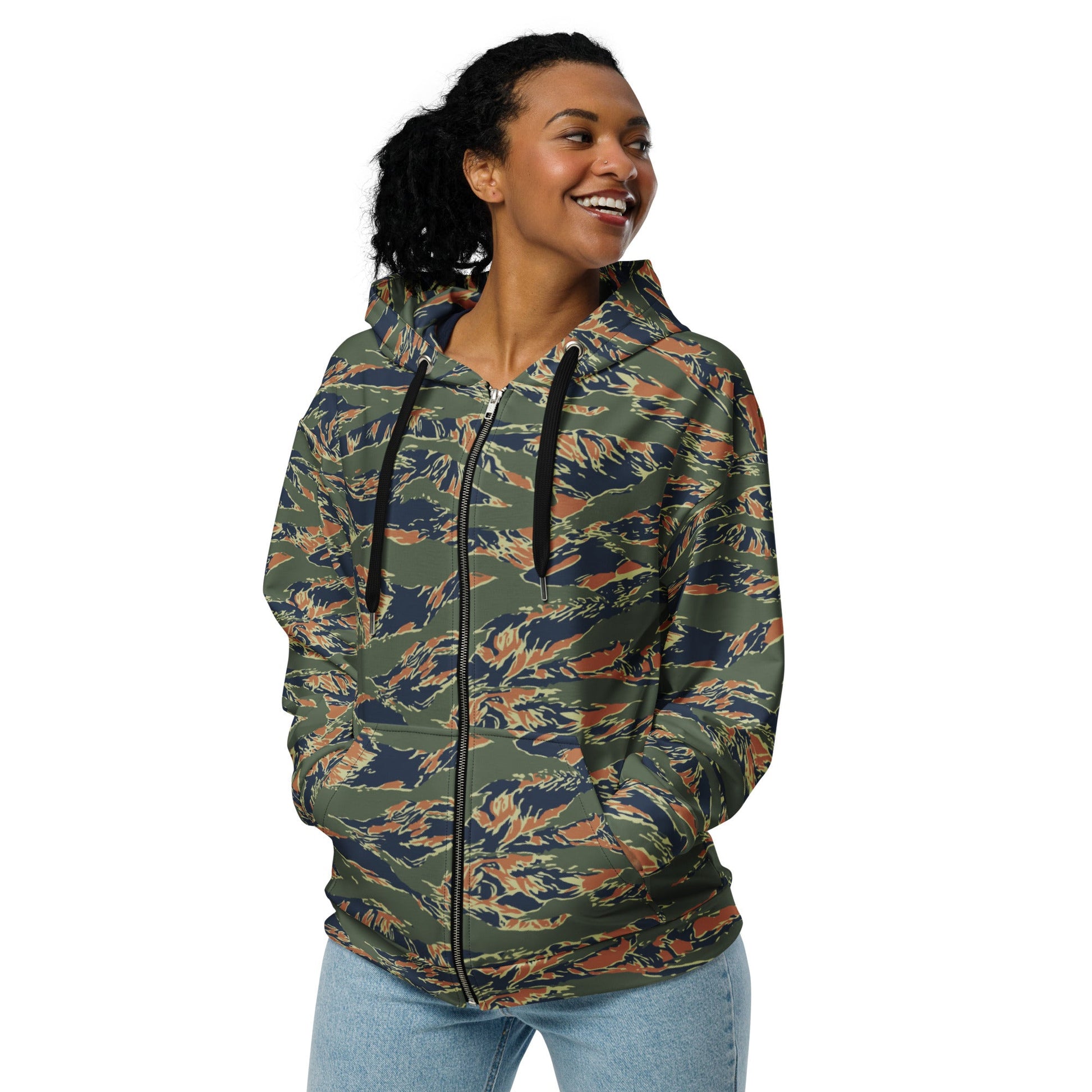 Equador Tiger Stripe Orange CAMO Unisex Zip Hoodie