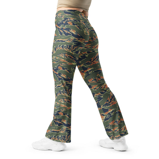Equador Tiger Stripe Orange CAMO Womens Flare Leggings - 2XS