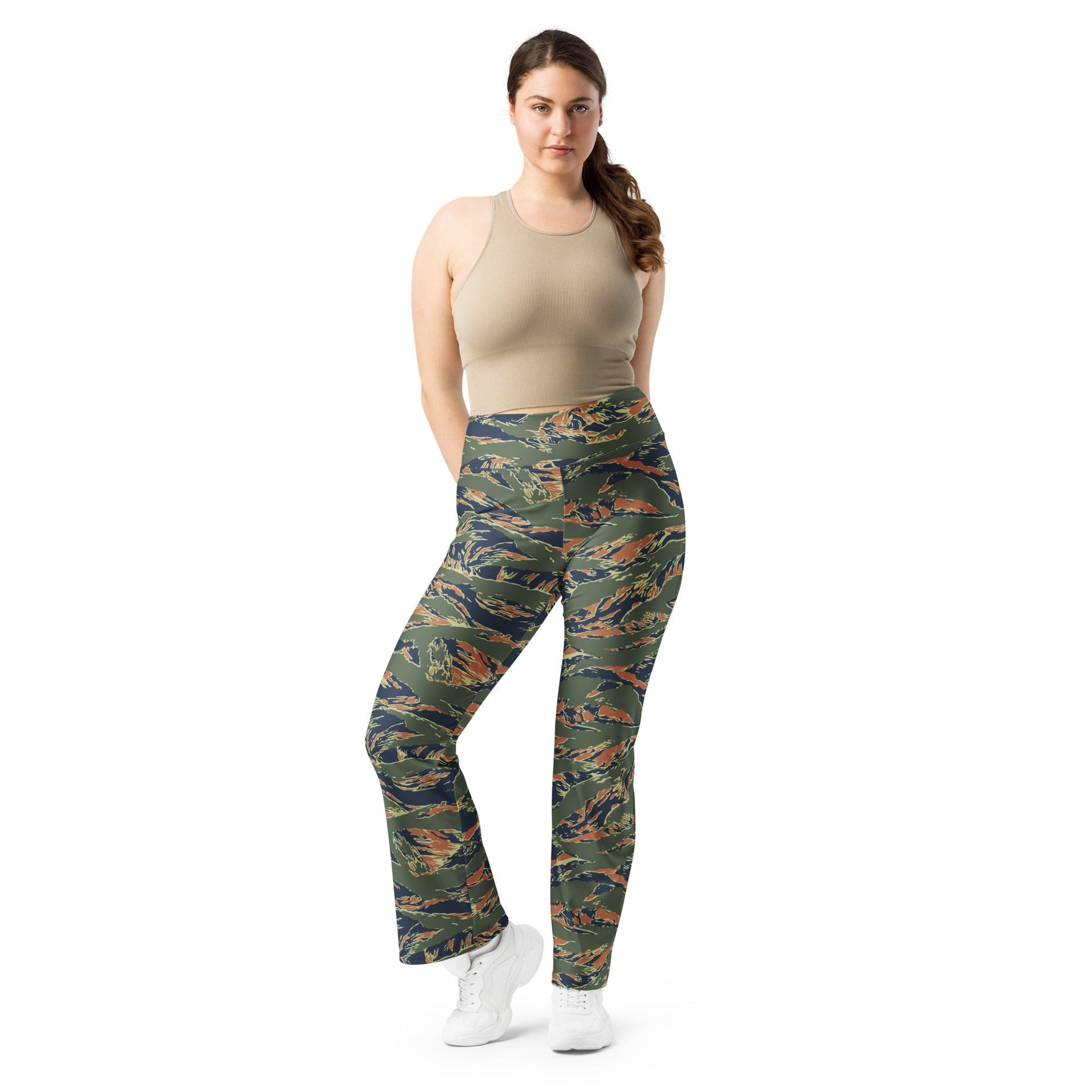 Equador Tiger Stripe Orange CAMO Womens Flare Leggings