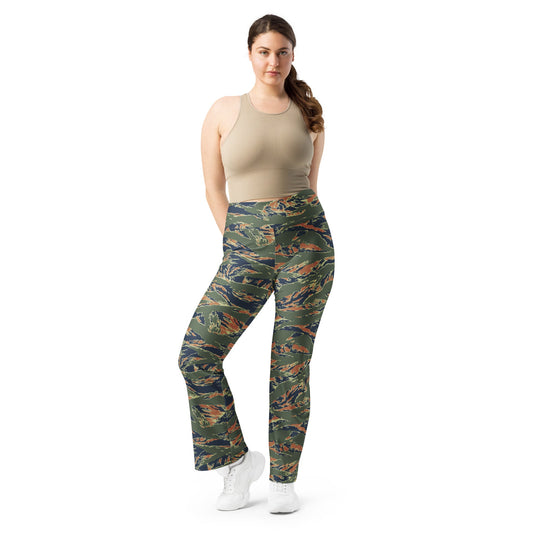 Equador Tiger Stripe Orange CAMO Womens Flare Leggings