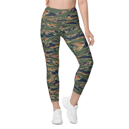 Equador Tiger Stripe Orange CAMO Womens Leggings with Pockets