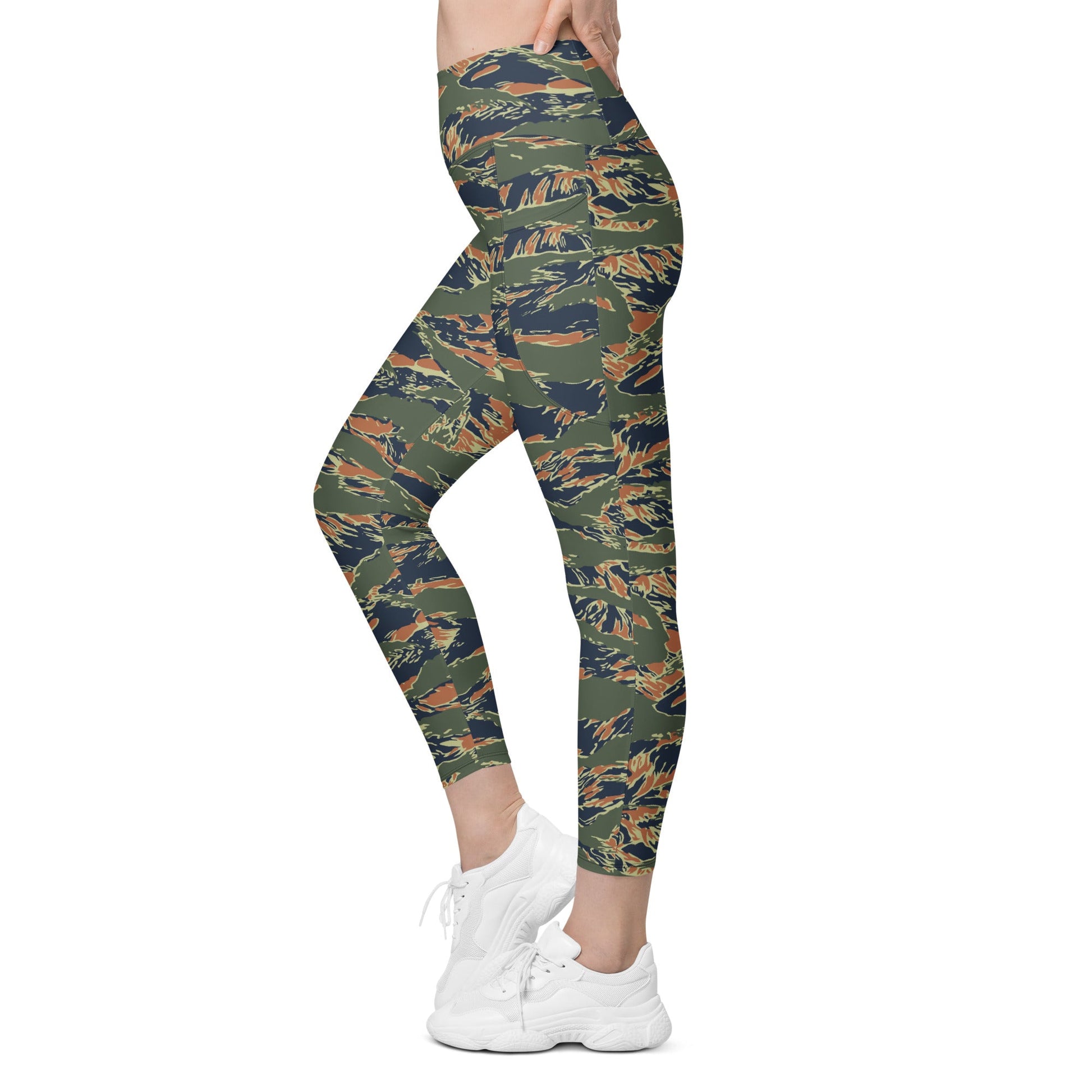 Equador Tiger Stripe Orange CAMO Womens Leggings with Pockets