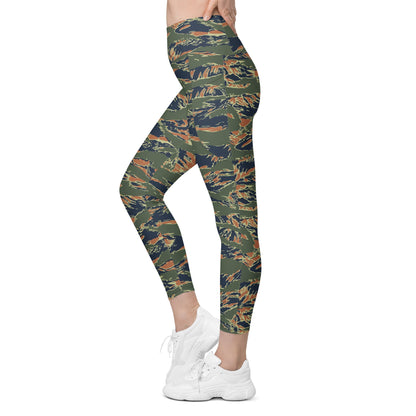 Equador Tiger Stripe Orange CAMO Womens Leggings with Pockets