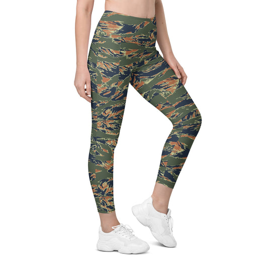Equador Tiger Stripe Orange CAMO Womens Leggings with Pockets - 2XS