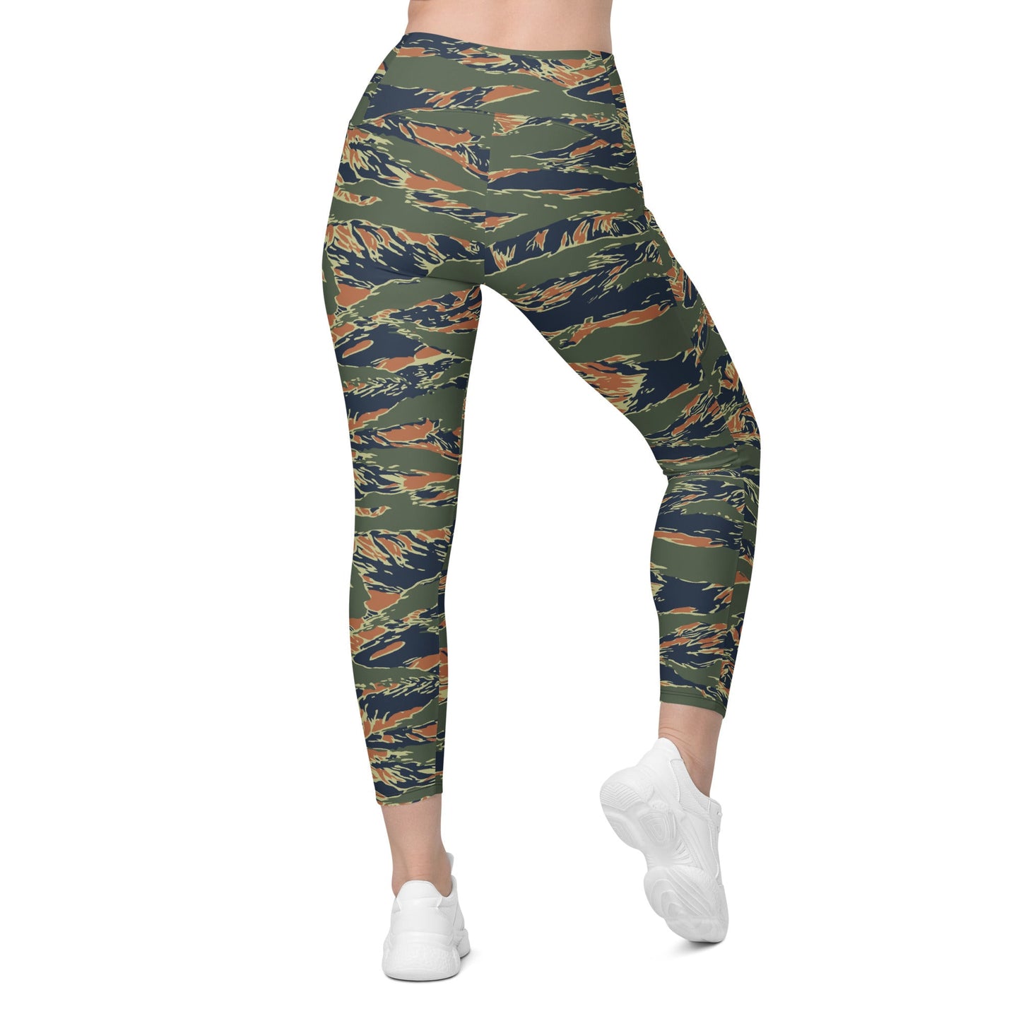 Equador Tiger Stripe Orange CAMO Womens Leggings with Pockets