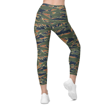 Equador Tiger Stripe Orange CAMO Womens Leggings with Pockets