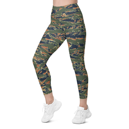 Equador Tiger Stripe Orange CAMO Womens Leggings with Pockets