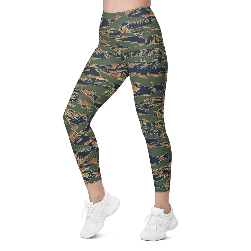 Tiger Stripe Volcanic Ember CAMO Womens Leggings with Pockets - Women