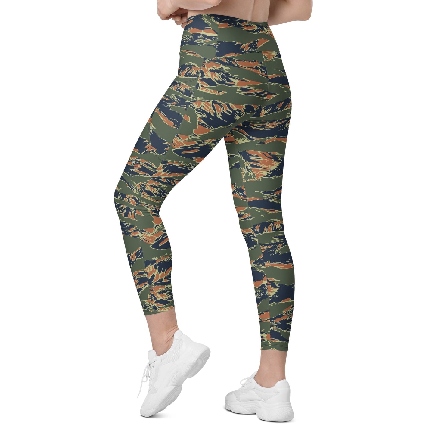 Equador Tiger Stripe Orange CAMO Womens Leggings with Pockets