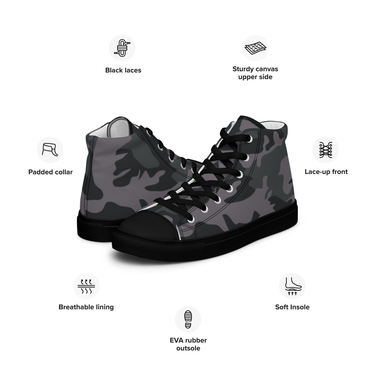 ERDL Black Urban CAMO Mens high top canvas shoes - High Top Canvas Shoes