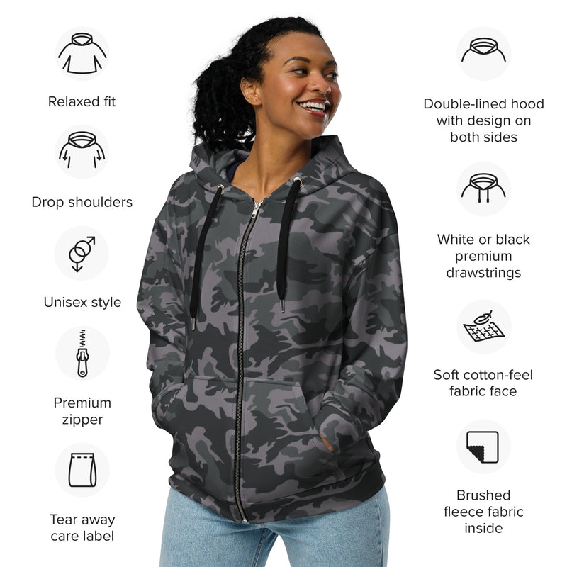 ERDL Black Urban CAMO Unisex Zip Hoodie
