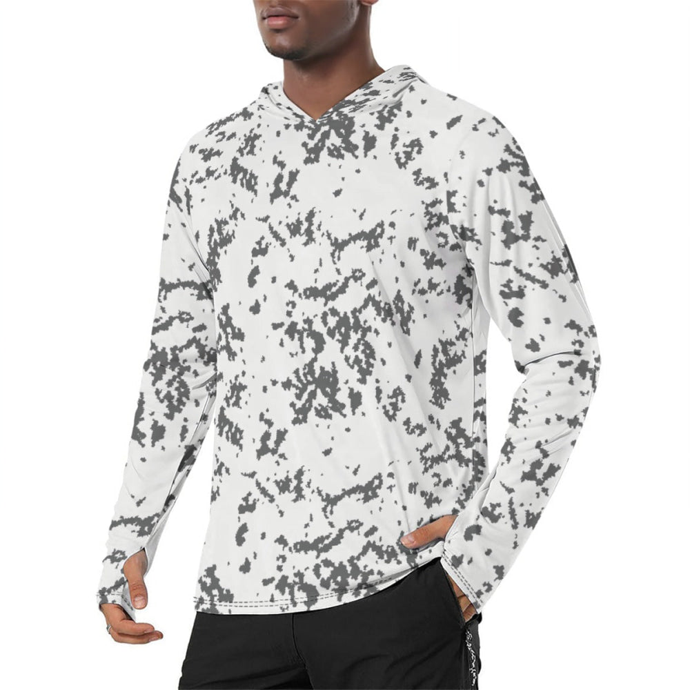 Finnish M05 Lumikuvio Snow CAMO Men’s Sunscreen Sports Hoodie With Thumb Holes - S / White - Mens