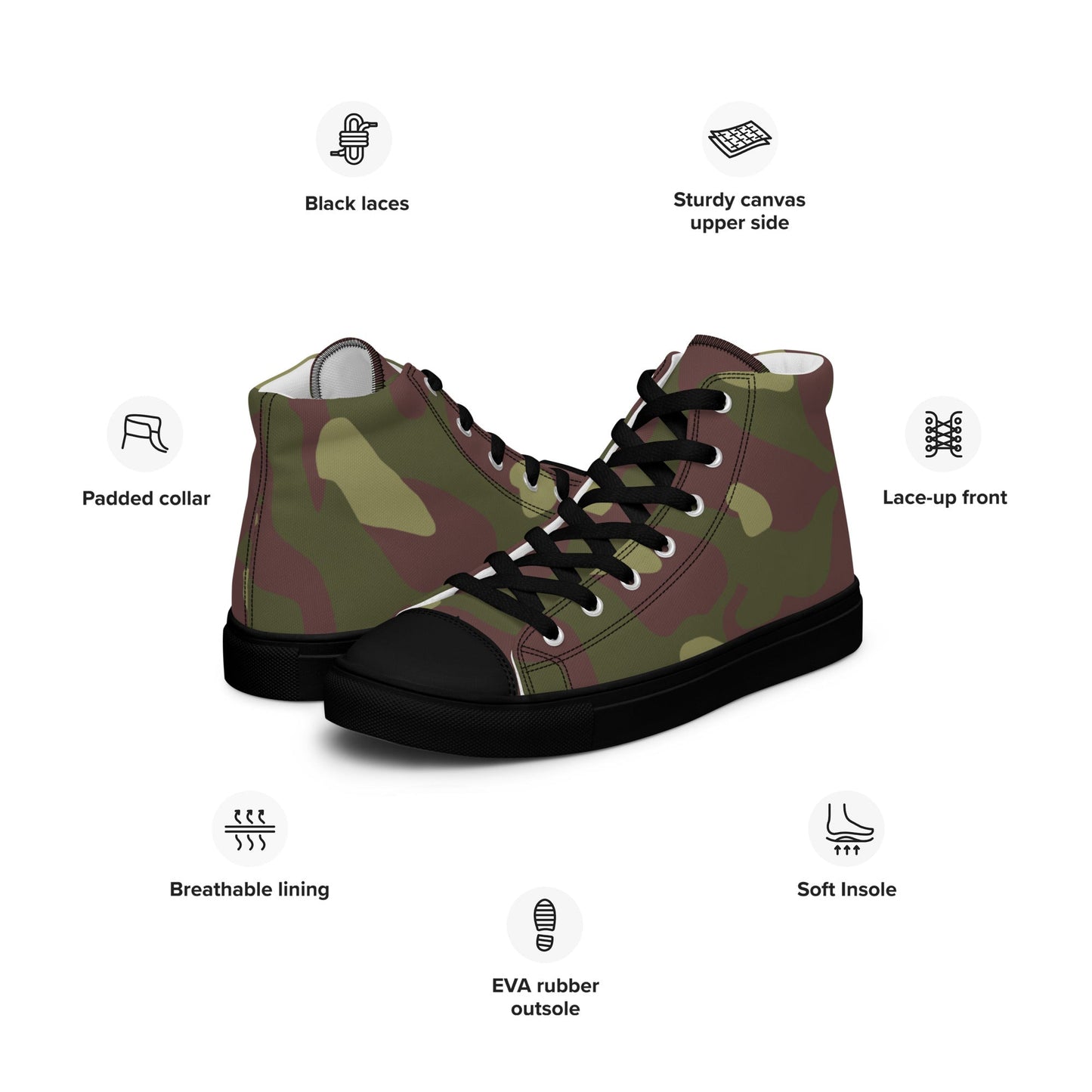 Finnish M62 CAMO Mens high top canvas shoes - High Top Canvas Shoes