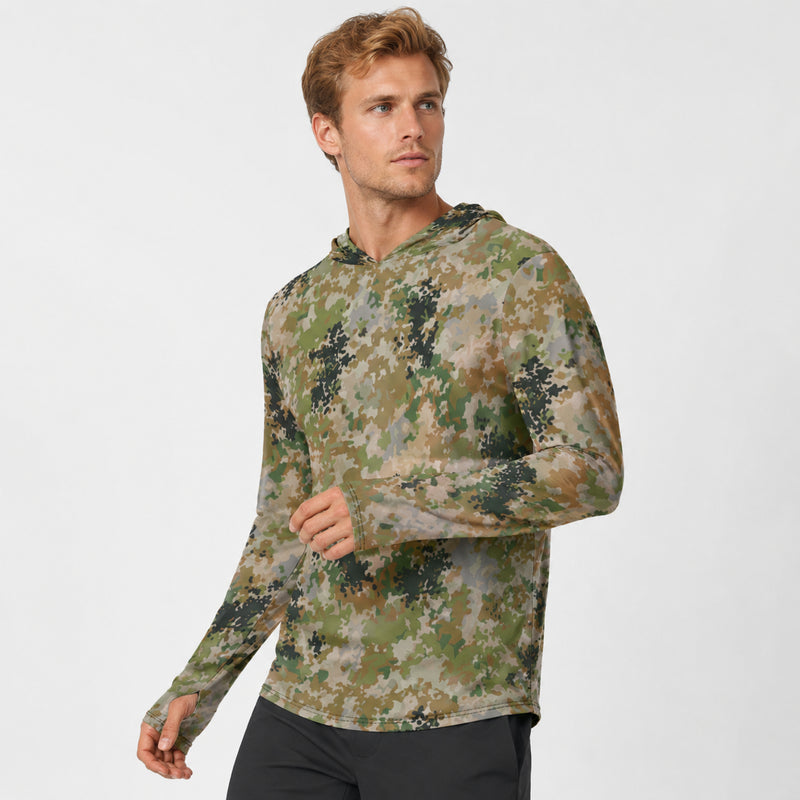 Flecktarn Multitarn Heritage CAMO Mens Sunscreen Sports Hoodie With Thumb Holes - S / White