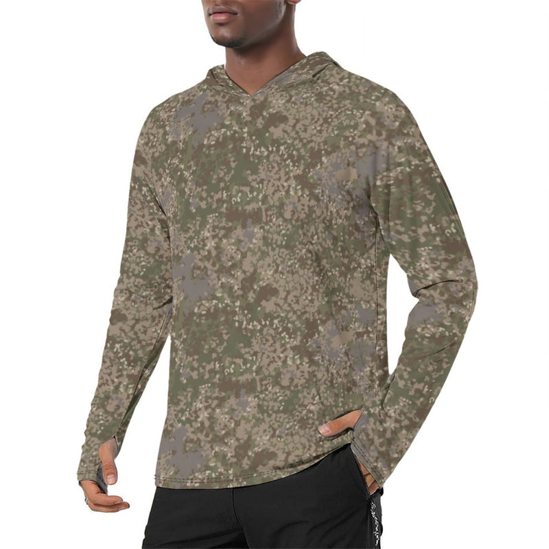 Flecktarn Multitarn Shadow CAMO Mens Sunscreen Sports Hoodie With Thumb Holes - S / White