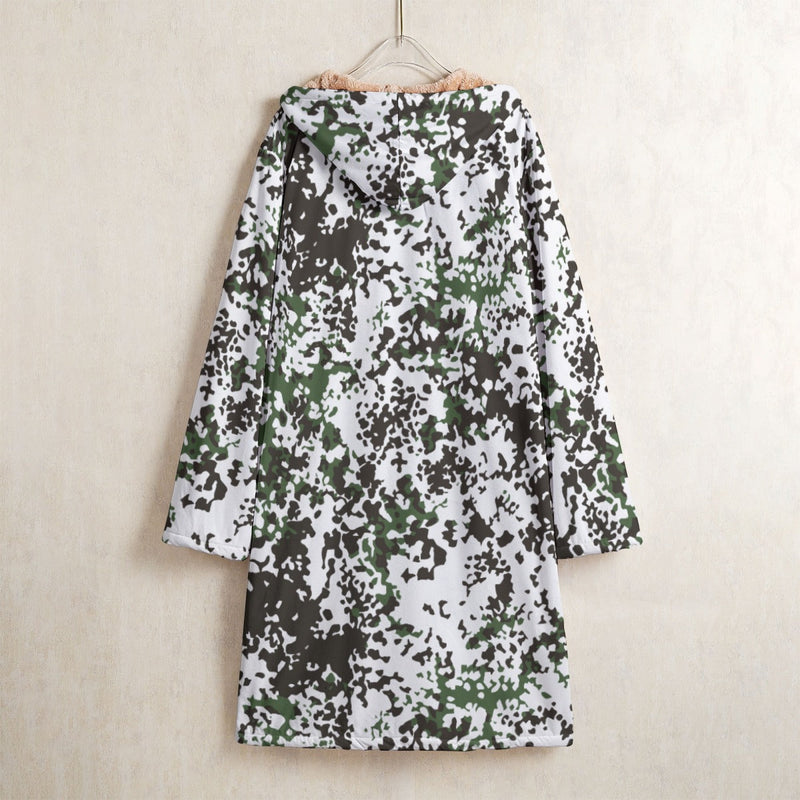 Flecktarn Scandinavian Snow CAMO Men’s Horn Button Long Fleece Coat - Jacket
