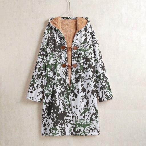 Flecktarn Scandinavian Snow CAMO Men’s Horn Button Long Fleece Coat - S / White - Jacket