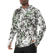 Flecktarn Scandinavian Snow CAMO Mens Sunscreen Sports Hoodie With Thumb Holes - S / White