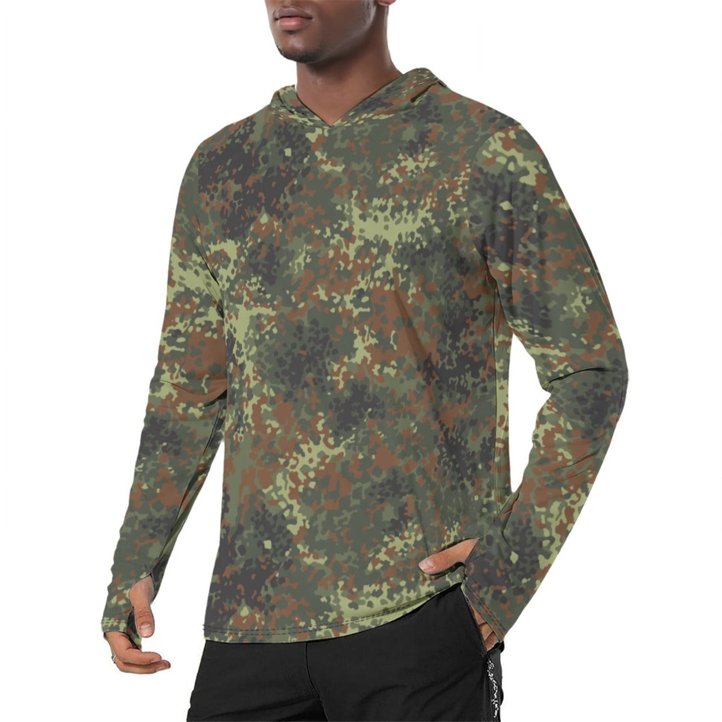 Flecktarn Spring CAMO Mens Sunscreen Sports Hoodie With Thumb Holes - S / White - Hoodies