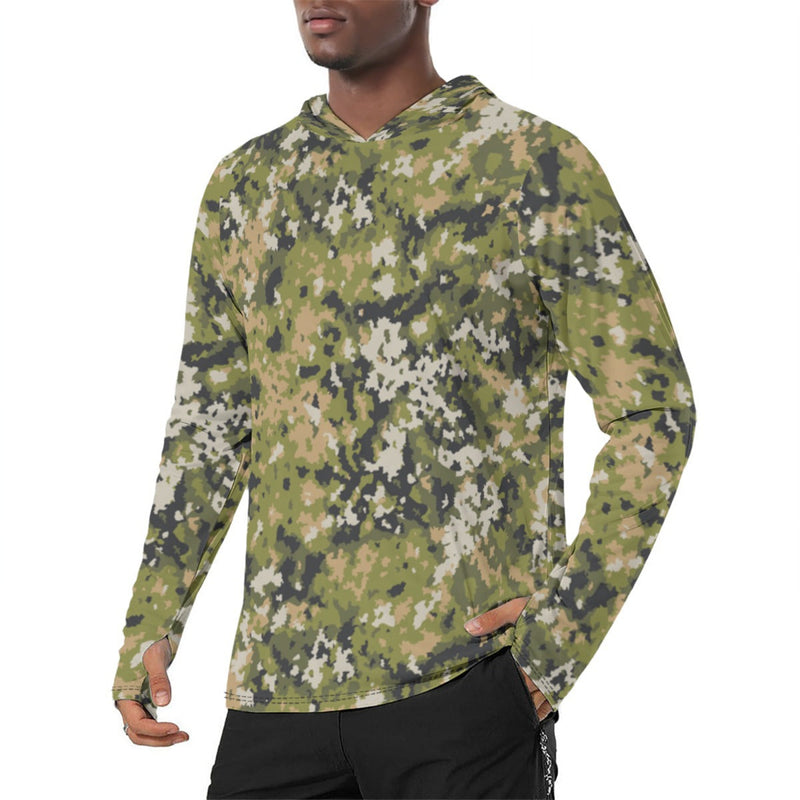 Fractal Lichenwood CAMO Mens Sunscreen Sports Hoodie With Thumb Holes - S / White