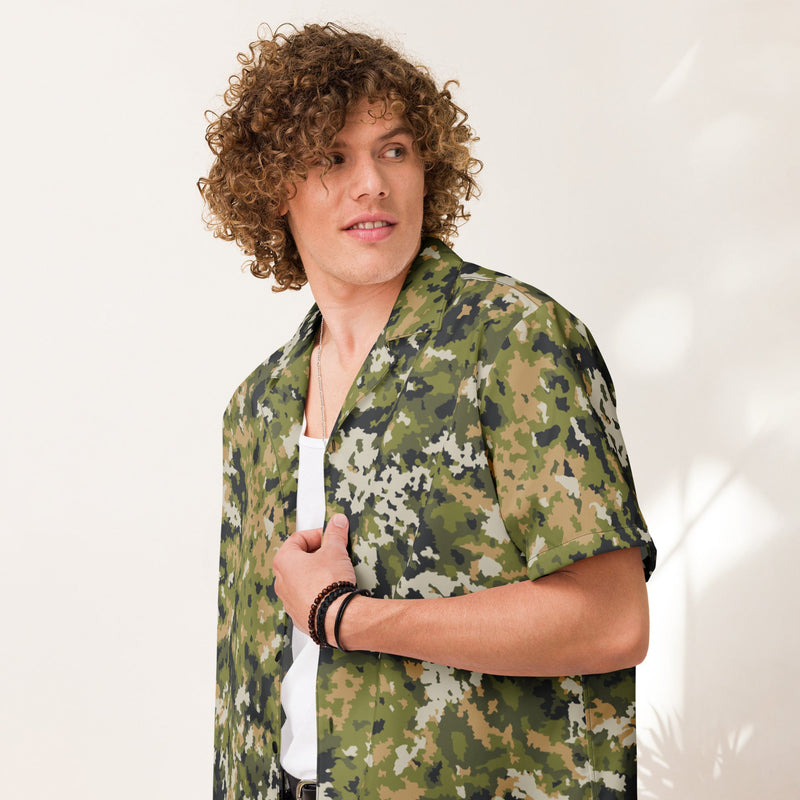 Fractal Lichenwood CAMO Unisex Short-Sleeve Button Shirt - 2XS - Button-Up