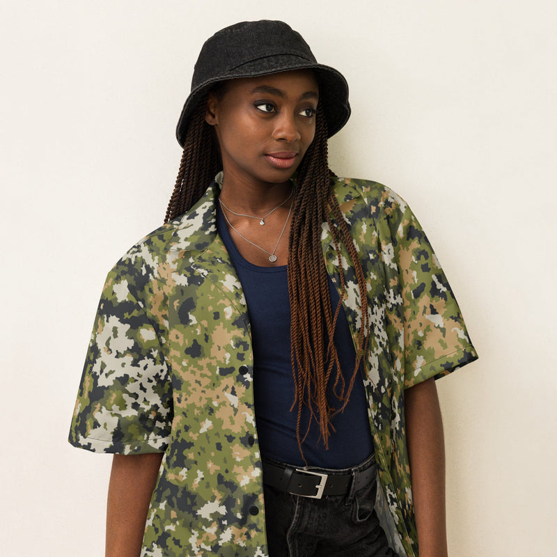 Fractal Lichenwood CAMO Unisex Short-Sleeve Button Shirt - Button-Up