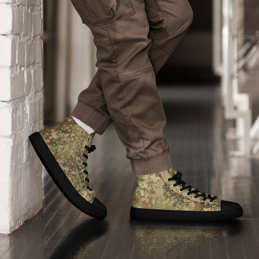 Fractal Mosaic Arid CAMO Mens High-Top Canvas Shoes - Black / 5