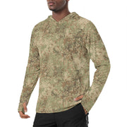 Fractal Mosaic Arid CAMO Mens Sunscreen Sports Hoodie With Thumb Holes - S / White