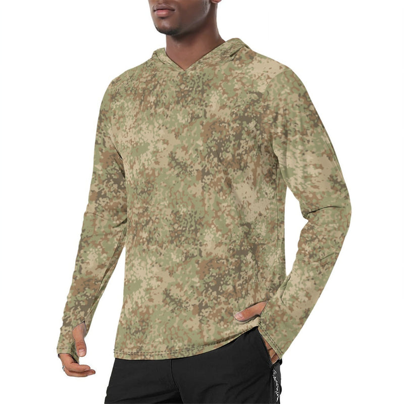 Fractal Mosaic Arid CAMO Mens Sunscreen Sports Hoodie With Thumb Holes - S / White