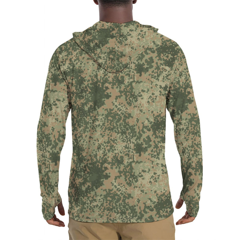 Fractal Mosaic Multi-Terrain CAMO Mens Sunscreen Sports Hoodie With Thumb Holes
