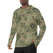 Fractal Mosaic Multi-Terrain CAMO Mens Sunscreen Sports Hoodie With Thumb Holes - S / White
