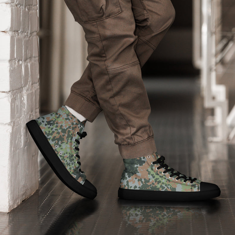 Fractal Mosaic Woodland CAMO Mens High-Top Canvas Shoes - Black / 5
