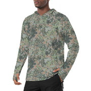 Fractal Mosaic Woodland CAMO Mens Sunscreen Sports Hoodie With Thumb Holes - S / White