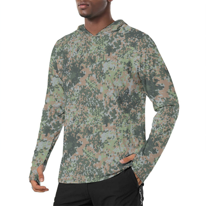 Fractal Mosaic Woodland CAMO Mens Sunscreen Sports Hoodie With Thumb Holes - S / White
