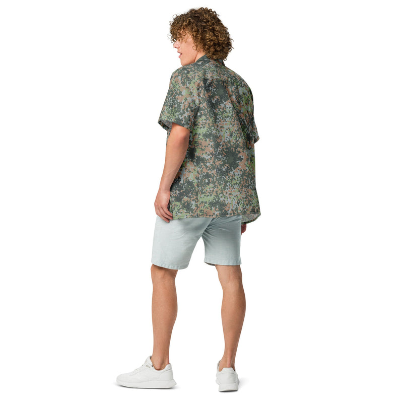 Fractal Mosaic Woodland CAMO Unisex Short-Sleeve Button Shirt - Button-Up