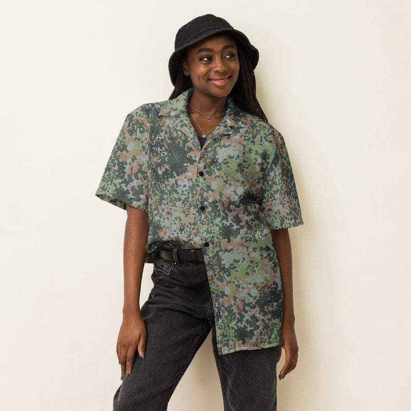 Fractal Mosaic Woodland CAMO Unisex Short-Sleeve Button Shirt - Button-Up