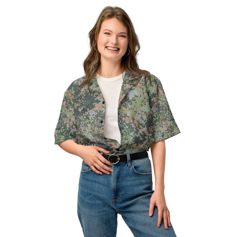 Fractal Mosaic Woodland CAMO Unisex Short-Sleeve Button Shirt - Button-Up