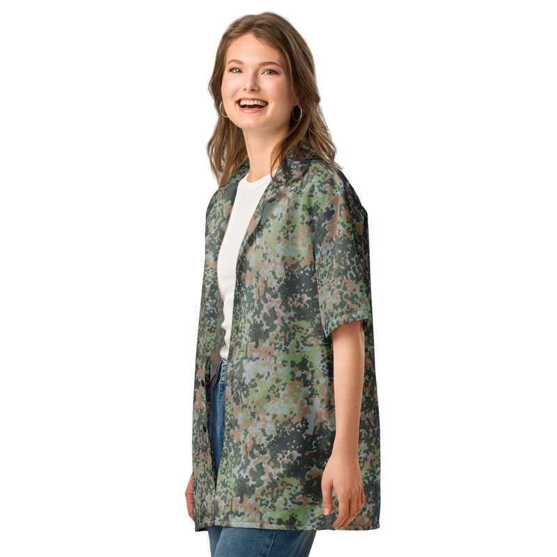 Fractal Mosaic Woodland CAMO Unisex Short-Sleeve Button Shirt - Button-Up