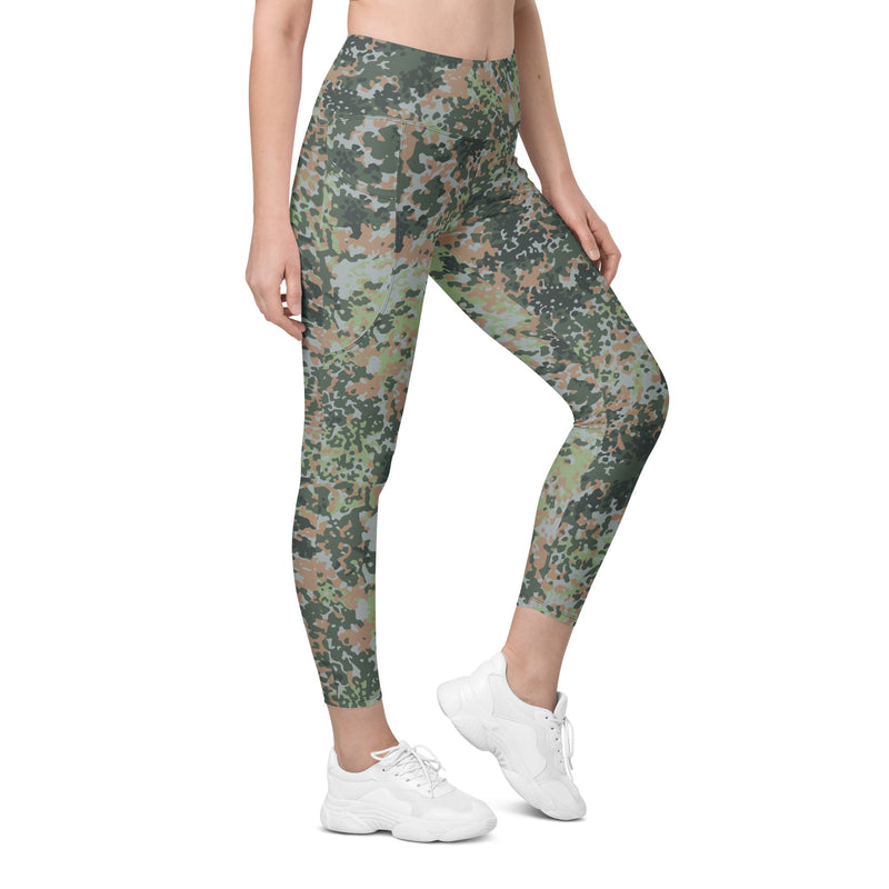 Fractal Mosaic Woodland CAMO Womens Leggings with Pockets - 2XS - Women